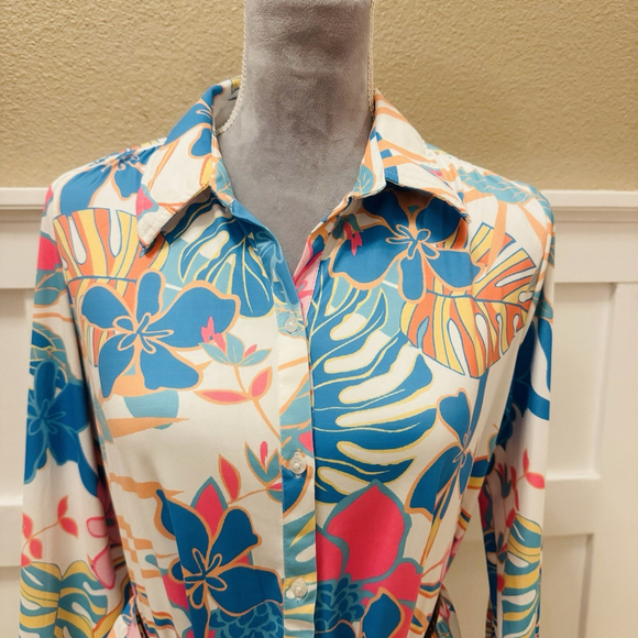 NWT Tolani Blue Tropica Maxi Dress Size:S Pocket Floral Button Front Long Sleeve - Picture 13 of 15